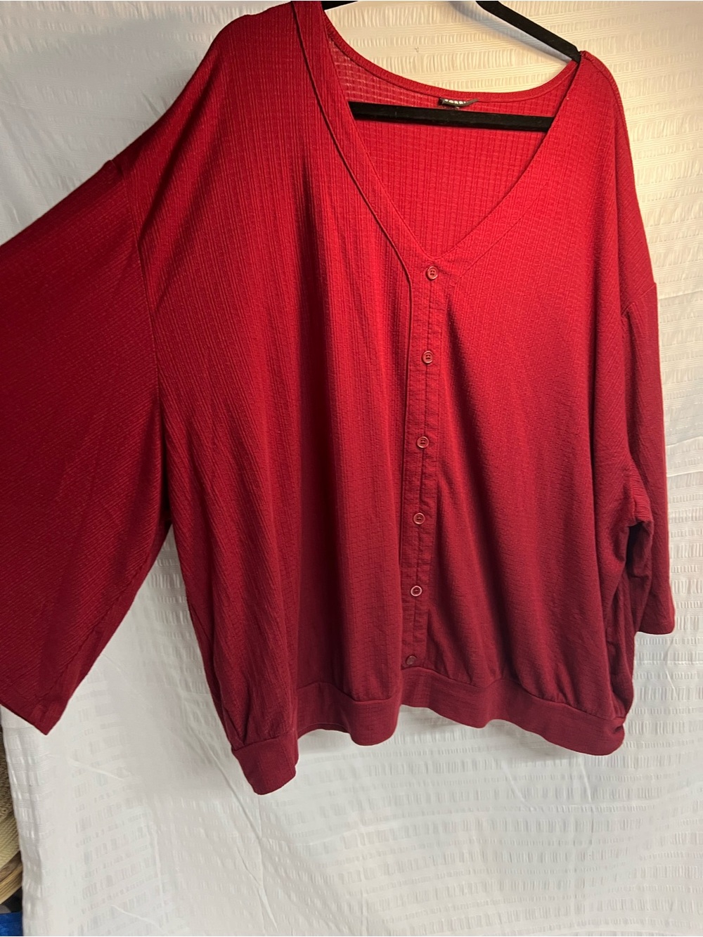 torrid Red Button-Front V-Neck Waffle-Knit Top